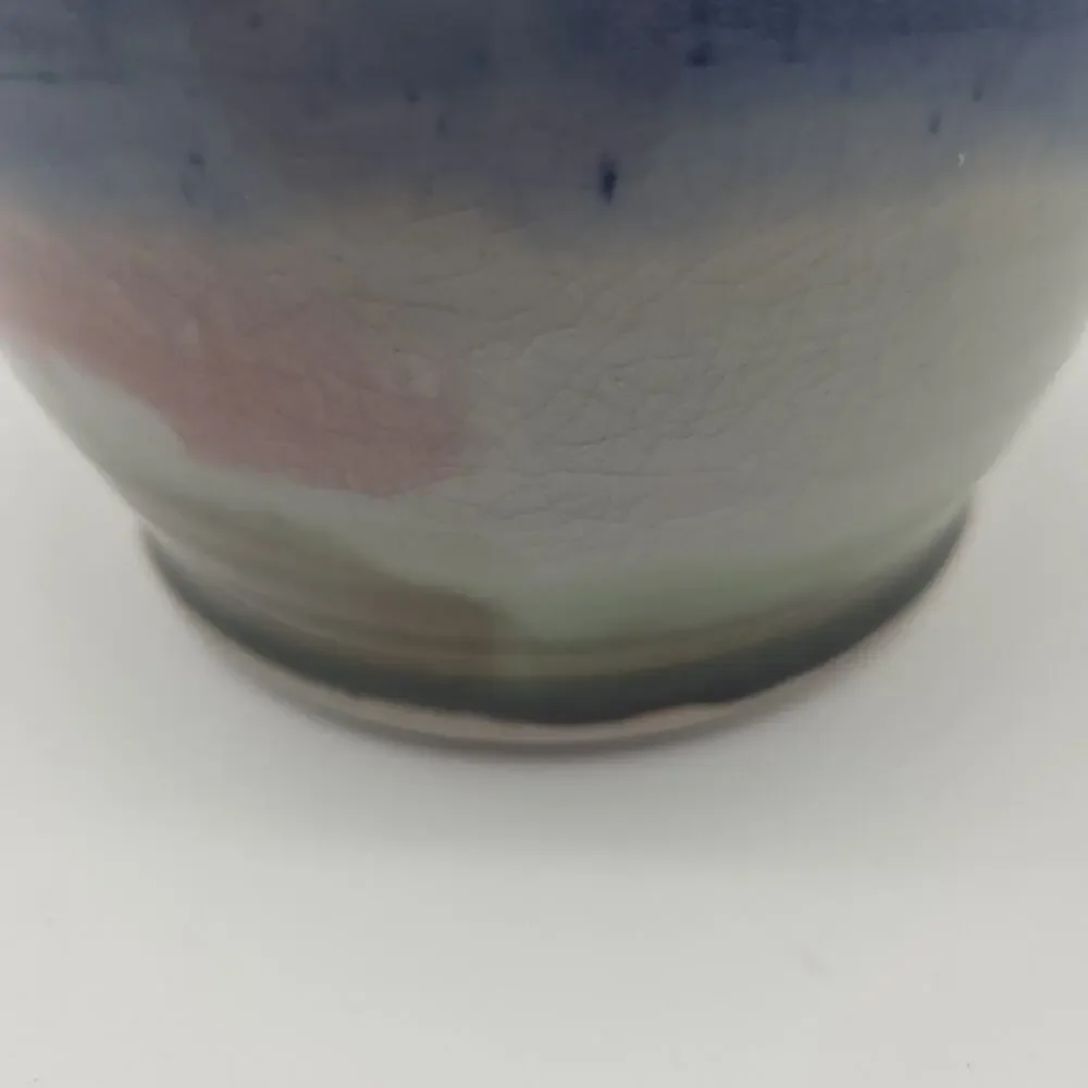 Signed‎ Studio Pottery Vase Drip Glaze Blue Brown Mauve Modern Art Pottery 5.5